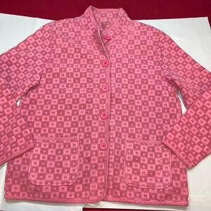 FOCUS PINK button Up WAFFLE 3D KNIT Jacket Blazer Pockets Band Collar Cotton Med